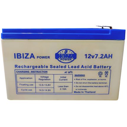 باتری ایبیزا پاور 12 ولت 7.2 آمپر ساعت، مناسب برای سیستم‌های UPS و تجهیزات الکترونیکی